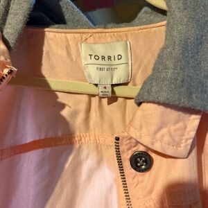 Torrid Coral Jacket with Charcoal Hood